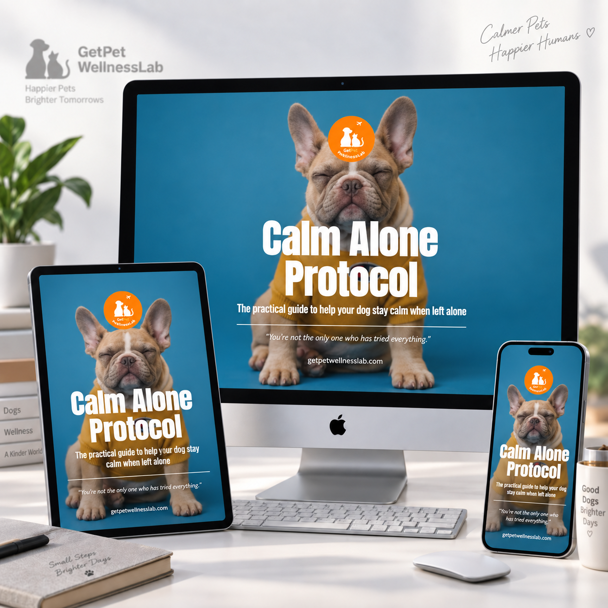 Calm Alone Tracker shown on desktop, tablet and phone